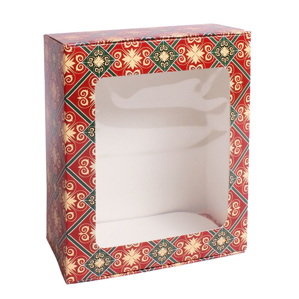 : коробка разборная с окном "новогодний орнамент"