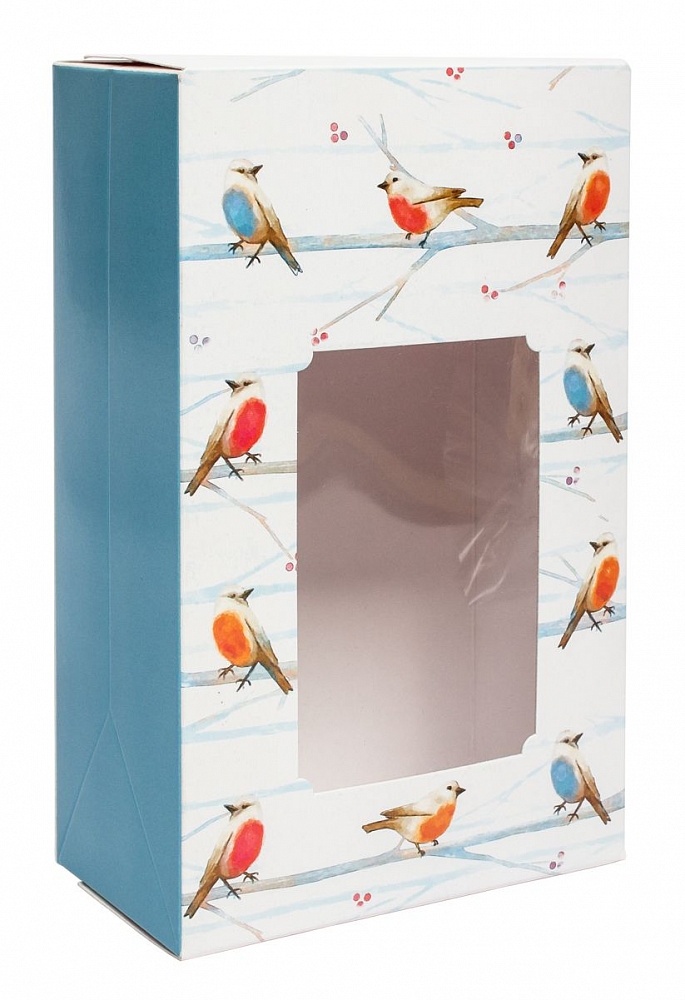 : коробка пакет с окном  "снегири"