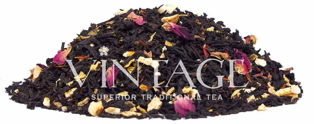 : черный чай с добавками "персик роза"
